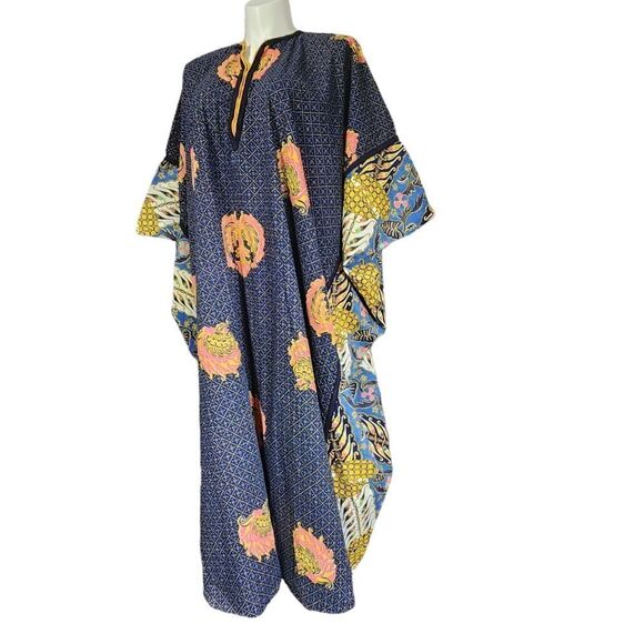 Vintage Kaftan blue & pink floral mixed print one size - Picture 1 of 5